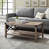 Rustic Wood Coffee Table in Grey Wash Finish & Black Metal